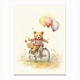 Bicycling Teddy Bear Painting Watercolour 3 Canvas Print