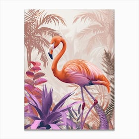 Jamess Flamingo And Bromeliads Minimalist Illustration 2 Canvas Print