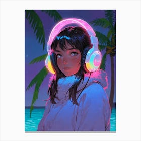 Girl With Headphones Canvas Print