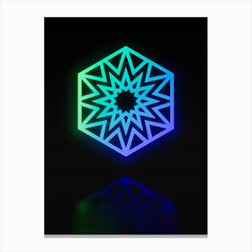 Neon Blue and Green Abstract Geometric Glyph on Black n.0401 Canvas Print