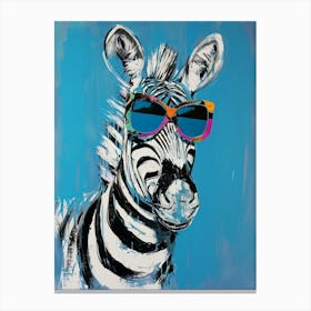 Kitsch Portrait Of A Zebra In Sunglasses 4 Canvas Print