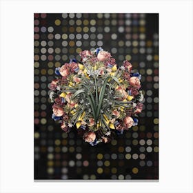 Vintage Small Flowered Pancratium Flower Wreath on Dot Bokeh Pattern Canvas Print
