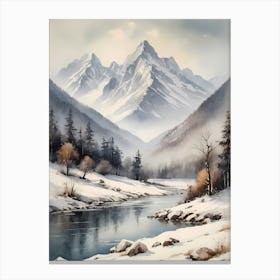 Vintage Muted Winter Mountain Landscape (4) Canvas Print