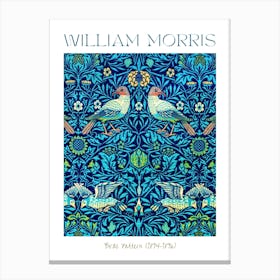 William Morris Print Birds Pattern - Famous Cotton Textiles British Artist Blue Turquoise Petrol Green Vibrant Texture HD Remastered Canvas Print