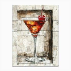 Manhattan Cocktail Vintage Illustration 3 Canvas Print