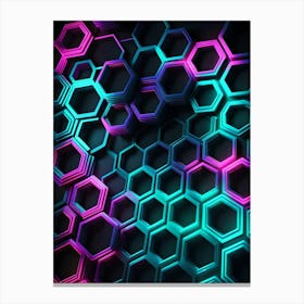 Hexagonal shapes with neon lights 2 Canvas Print