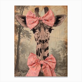 Giraffe With Bow Kitsch Collage 4 Canvas Print