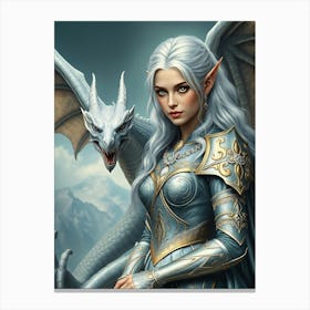 Elven Princess with Dragon Canvas Print