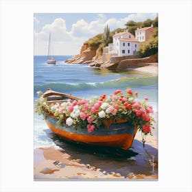 A Small Boat With Flowers Canvas Print