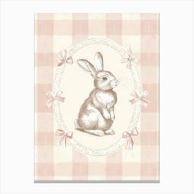 Little Baby Bunny in a Whimsical Bows Frame with Checkered Background. Vintage Illustration, Kids Room Canvas Print