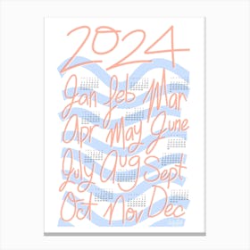 2024 Calendar in Pastel Modern Pink and Blue Canvas Print
