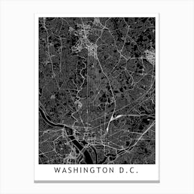 Washington Black And White Map Canvas Print