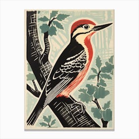 Vintage Bird Linocut Woodpecker 4 Canvas Print