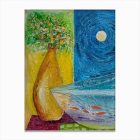 Dining Room Wall Art, Still Life With Fish, Moonlight Canvas Print