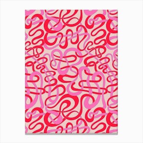 MY STRIPES ARE TANGLED Curvy Organic Abstract Squiggle Shapes in Vintage Glam Fuchsia Pink Red Lavender Purple on Light Pink Canvas Print
