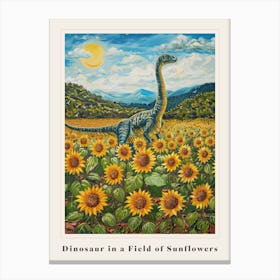 Dinosaur In A Field Of Sunflowers Painting 1 Poster Canvas Print
