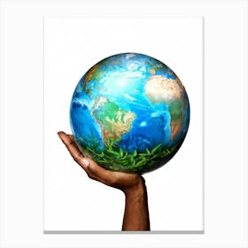 A Human Hand Cradling A Delicate Transparent Globe With Vibrant Countries And Teeming Blue Oceans S (7) Canvas Print