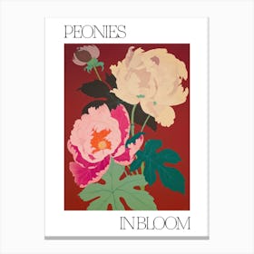 Peonies In Bloom Flowers Bold Illustration 3 Canvas Print