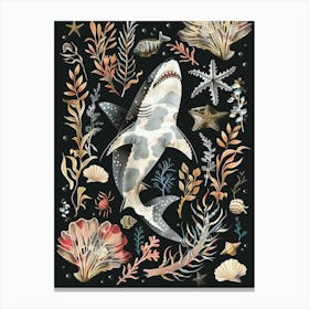 Angel Shark Seascape Black Background Illustration 1 Canvas Print