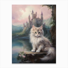 Cat Relaxing Outside With A Castle In The Background 3 Canvas Print