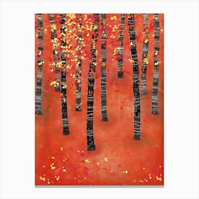Birch Aspen Tree Forest Landscape Red Canvas Print