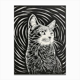 Manx Cat Linocut Blockprint 3 Canvas Print