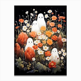 Cute Bedsheet Ghost, Botanical Halloween Watercolour 25 Canvas Print