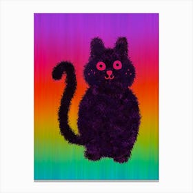 Black Cat On Rainbow Background Canvas Print