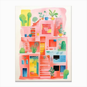 A House In Barcelona, Abstract Risograph Style 3 Canvas Print