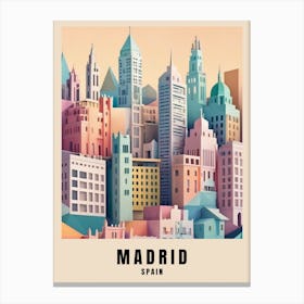 Madrid City Travel Poster Spain Low Poly (5) Canvas Print