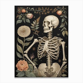 Botanical Skeleton Vintage Flowers Painting (16) Canvas Print