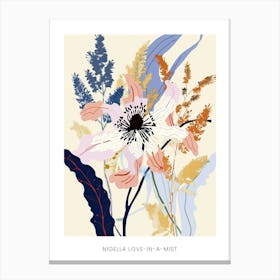 Colourful Flower Illustration Poster Nigella Love In A Mist 1 Canvas Print
