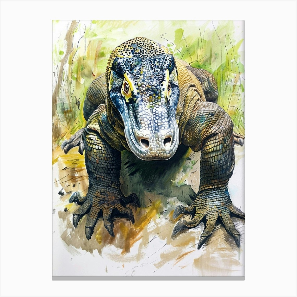 Komodo Dragon Pastel Watercolour 2 Canvas Print by Critter Crafts