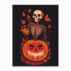 Halloween Pumpkin Skeleton Canvas Print