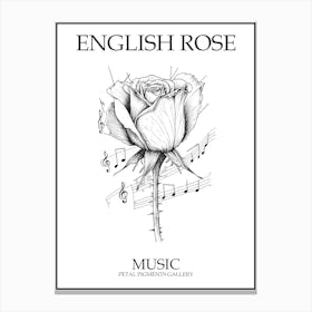 English Rose Music Line Drawing 1 Poster Canvas Print