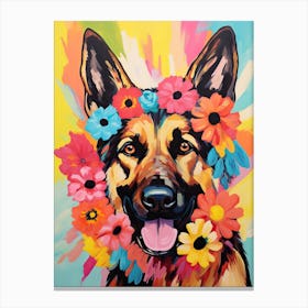 German Shepherd Portrait With A Flower Crown, Matisse Painting Style 3 Canvas Print