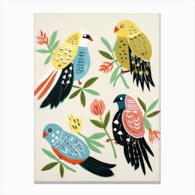 Folk Style Bird Painting Budgerigar 2 Canvas Print