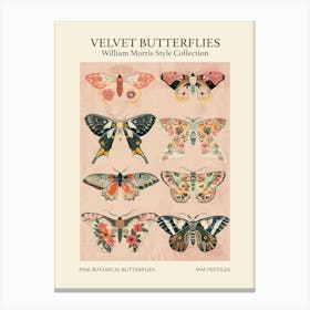 Velvet Butterflies Collection Pink Botanical Butterflies William Morris Style 4 Canvas Print