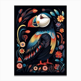 Folk Bird Illustration Puffin 1 Canvas Print