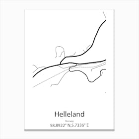 Helleland,Norway Minimalist Map Canvas Print