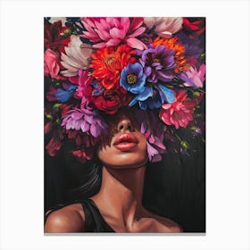 Portrait Woman Purple Flowers Floral Painting Poster 2 Canvas Print