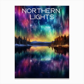 Colourful Finland Northern Lights travel poster Art Print4 Canvas Print