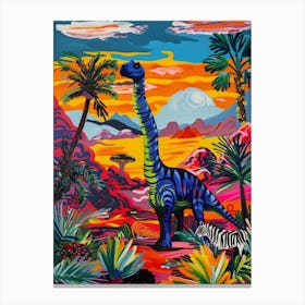 Dinosaur In The Wild With A Zebra 3 Canvas Print