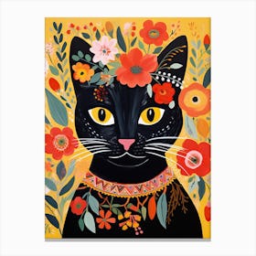 Black Cat With A Flower Crown Painting Matisse Style 3 Canvas Print