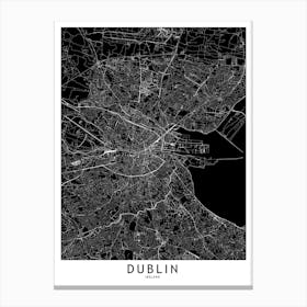 Dublin Black And White Map Canvas Print