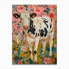 Floral Animal Painting Cow 4 Canvas Print