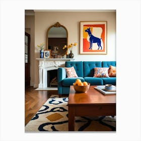 Living Room With Blue Couch Canvas Print