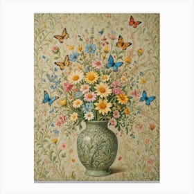 Flowers In A Vase And Butterflies Canvas Print