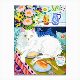 Tea Time With A Angora Cat 4 Canvas Print