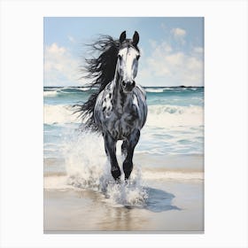 A Horse Oil Painting In Pink Sands Beach, Bahamas, Portrait 1 Canvas Print